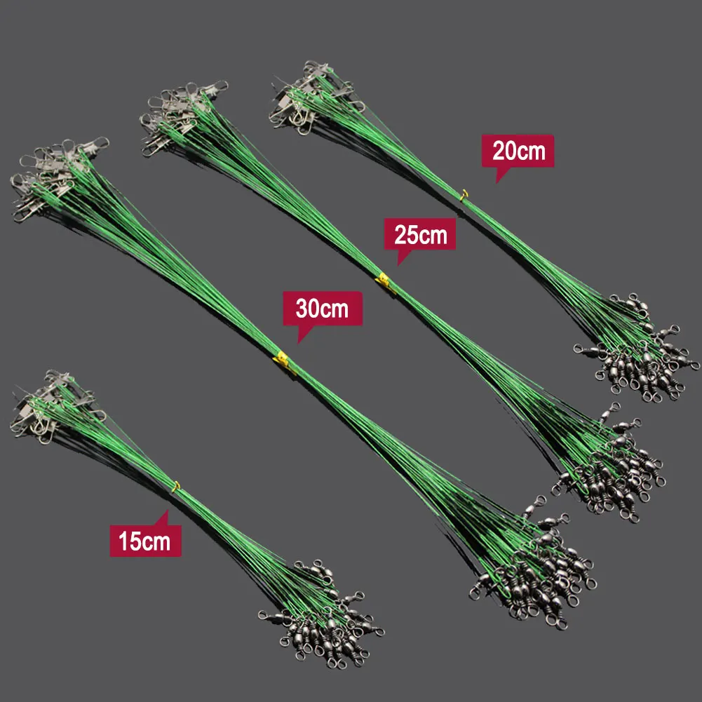 

10pcs Fishing Wire Line Leash Lure Fishhook Line Trace Wire Leader Swivel Snap Spinner Shark Spinning Expert 15cm 20cm 25 cm