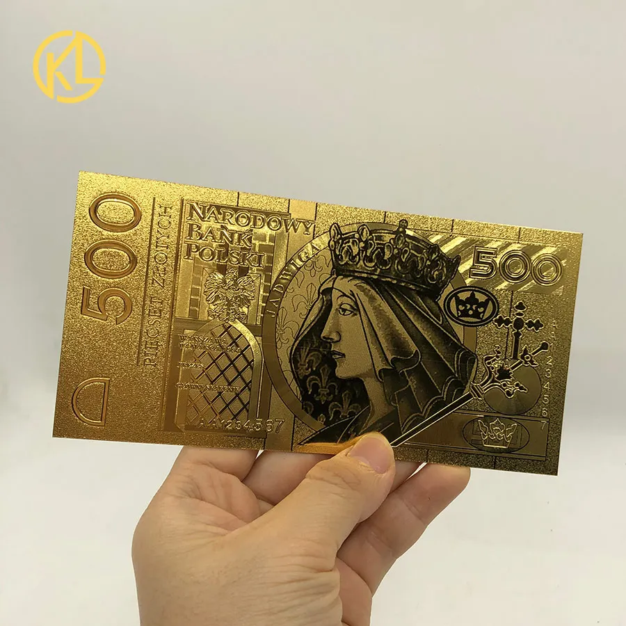 Горячее предложение, 1 шт., неизданный 1994 выпуск, польская валюта, спроектированная 24K Золотая банкнота 500 злотых для банковских сувениров