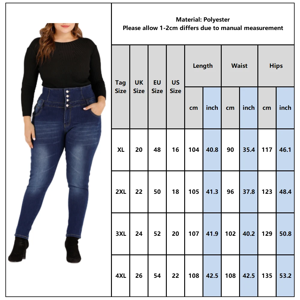 XL-4XL размера плюс, джинсы с высокой талией, женские, вымытые, синие, женские, обтягивающие, джинсовые штаны, брюки, женские, винтажные, на пуговицах, полная длина, джинсы D25