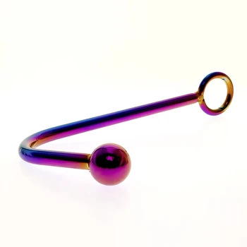 BDSM Toys Rainbow Anal Hook Stainless Steel Anal Hook With Beads Hole Metal Butt Plug Anus Fart Putty Slave Prostate Massager 5