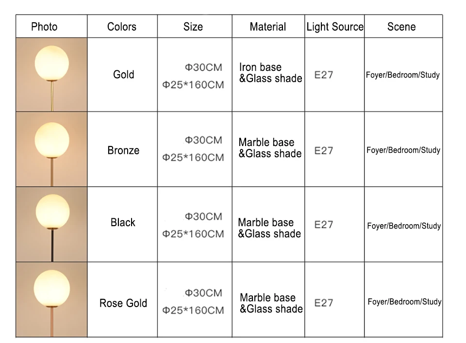 Современный Мрамор базовый золото напольный светильник с простой матовый стеклянный абажур светодиодные лампы, светодиодные лампы