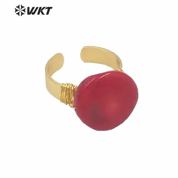 

WT-MPR008 WKT new design women gold electroplated resist tarnishable hand make wire wrapped red coral ring for women