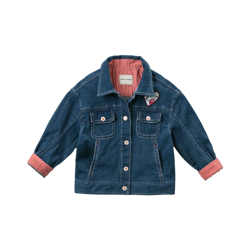 DBK10661 dave bella autumn kids girls fashion long sleeve blue love coat children cute tops high quality outerwear - Цвет: denim blue