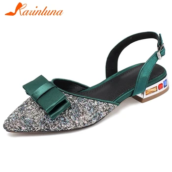 

KARINLUNA Lady Leisure Casual Sandals Butterfly Knot Low Heel Bling Back Strap Women Sandals Summer Pointed Toe Women Shoes