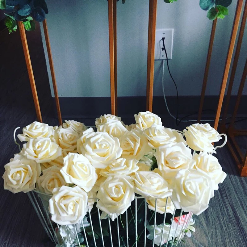 25 шт./пакет 8 см пенополиэтилен поддельные розы цветы на голову для свадьбы букет невесты цветы венок DIY Декоративные искусственные цветы питания