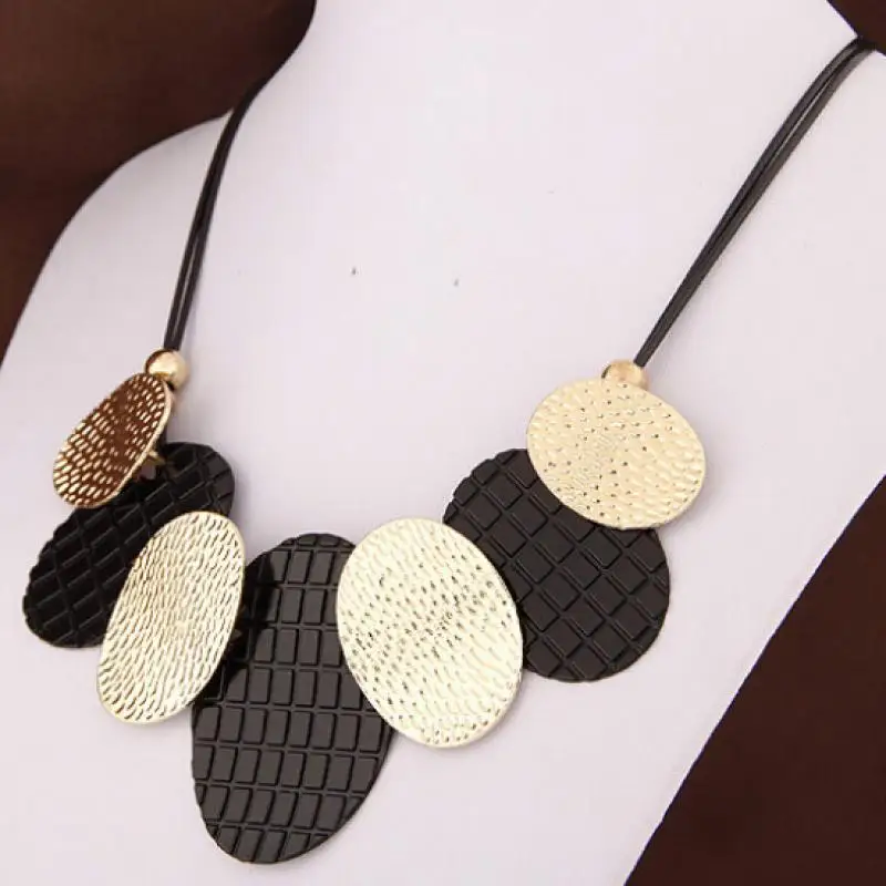 Колье ожерелье с овальными металлическими листами кулон колье Femme Bijoux женское массивное кожаное ожерелье s& Подвески