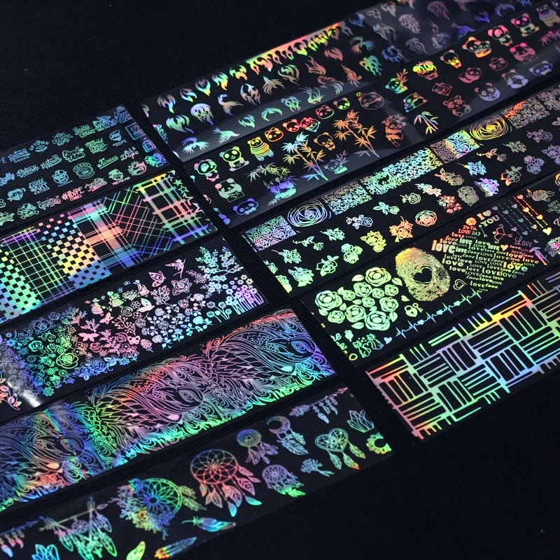 

1 PCS Holographic Nail Foil Polish Stickers Transfer Starry Stripe Nail Art Sticker Mix Pattern Sliders for DIY Nailart Design