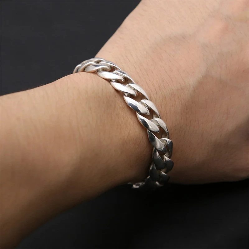 Men Bracelet Bangle Real 925 Sterling Silver pulseras hombre Smooth Letter Bracelet fine Jewelry accesorios mujer B05