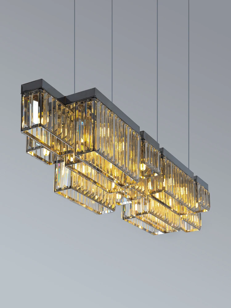 HAIXIANG LED Chrome Lamp Crystal Chandelier Irregular Dining Room Long Table Lighting Ceilight Pendant Lamp