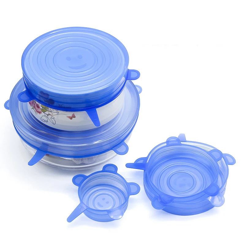

6 pcs Reusable silicon stretch lids universal lid Silicone food wrap bowl pot lid silicone cover pan cooking Kitchen Stoppers