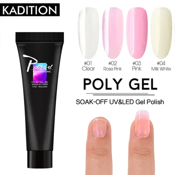 

KADITION Polygel Set Quick Gel Fake Nail Acrylic Poly Gel Nail Kit Pink Clear Crystal UV LED Builder Gel Tips Enhancement Slip