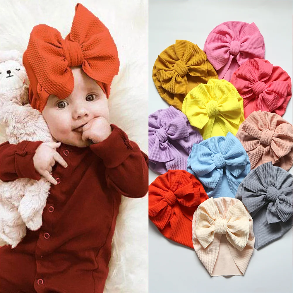 Big Bow knot Baby Girls Hat Newborn Photography Props Solid Color Baby Hat Turban Knot Head Wraps Baby Kids Bonnet Beanie custom baby accessories