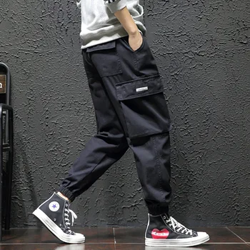 

#2485Casual Loose Pantlon Trousers Men Plus Size Cotton Big Pockets Pants Male Mid Waist Japan Style Autumn Cargo Pants Harajuku