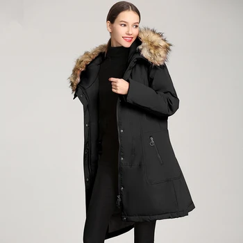 

Parkas Winter Coat Long Women 2019 Hot Sellers Sustans Hooded Cap Fur Collar Slim Black and Red Classic Style Keep Warm Comfort