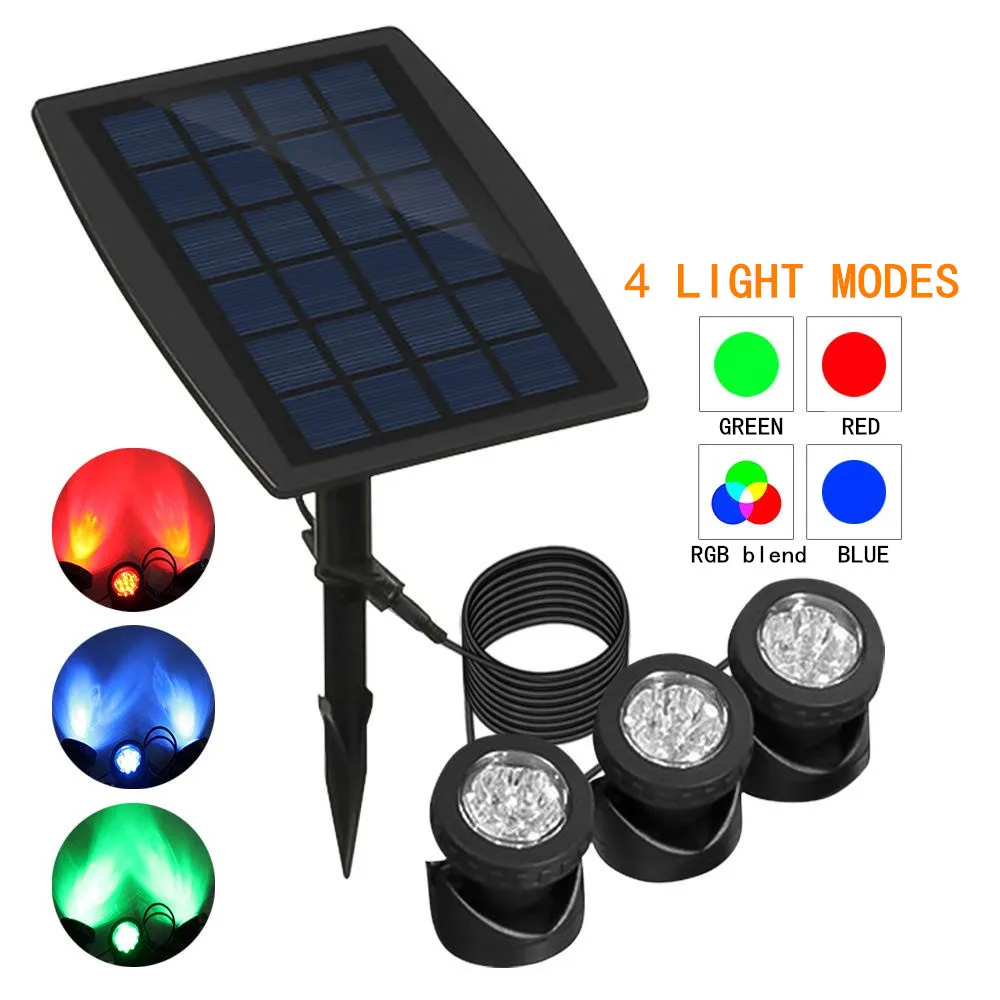 

Solar Pond Spotlights Submersible Pond Lights with 3 Lamps 18 LEDs Landscape Spotlight Underwater Light IP68 Waterproof for Pond