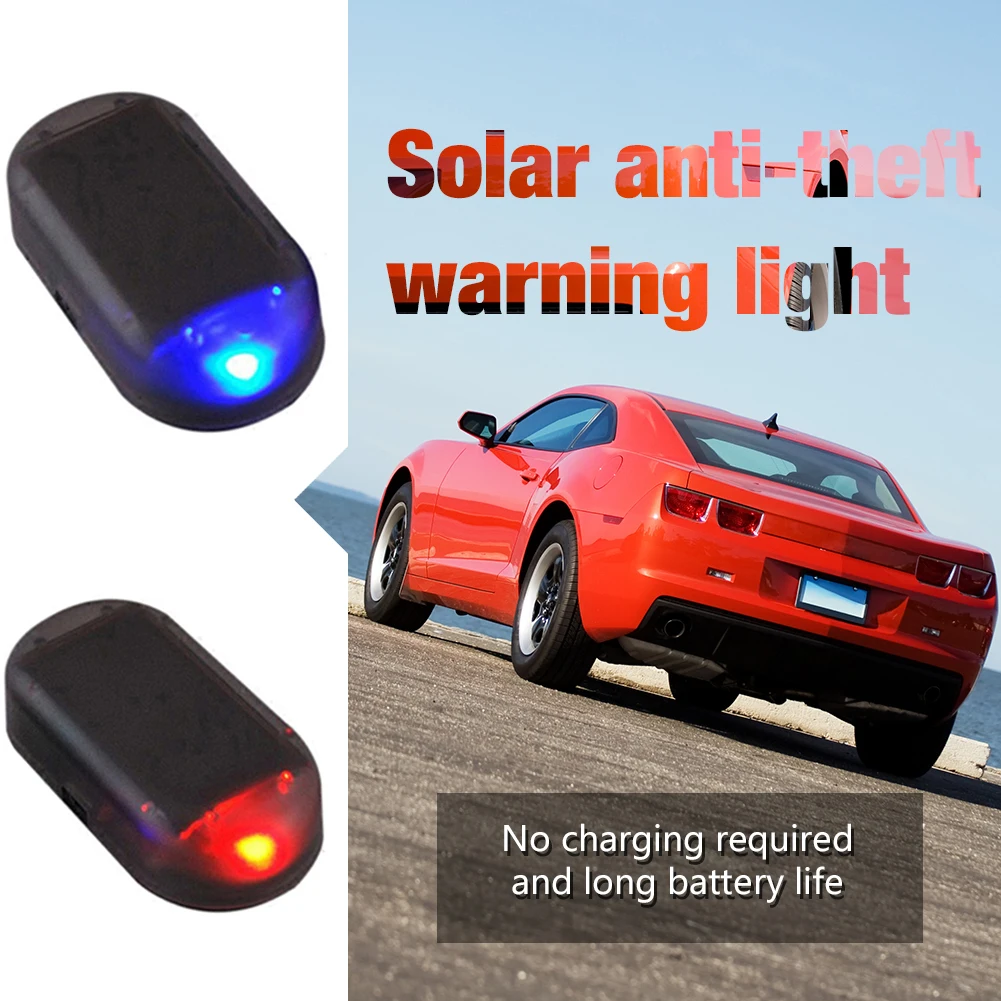 Car Solar Power LED Fake Dummy Alarm Warning Security Anti-Theft Flashing Light^