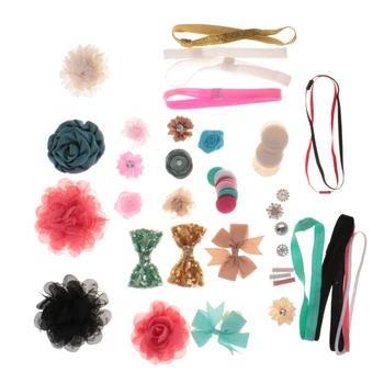 

Mixed Headband Embellishment DIY Kit Flower Bowknot Barrettes Headdress for New Born Infant Baby Girl