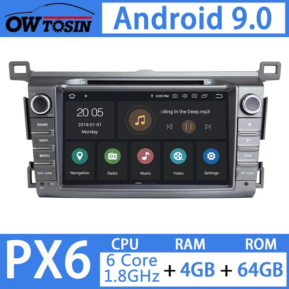 " PX6 4 Гб+ 64 ГБ Android 9,0 Автомобильный мультимедийный dvd-радио GPS для Toyota RAV4 для Toyota Previa RAV 4 2012 2013 DSP CarPlay