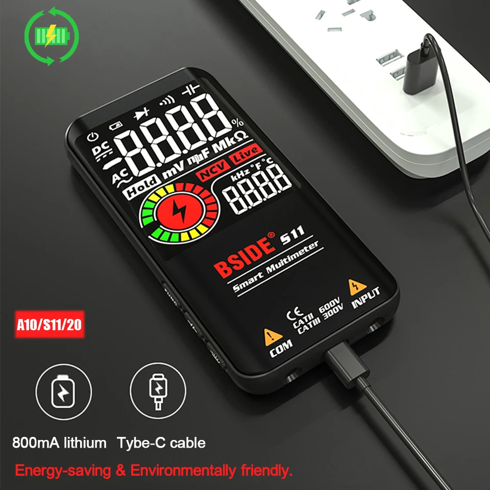 BSIDE Profesional Digital Multimeter Smart 9999 EMF Multitester DC AC Voltage Capacitor Ohm Diode Live Electric Tester USB charg 3