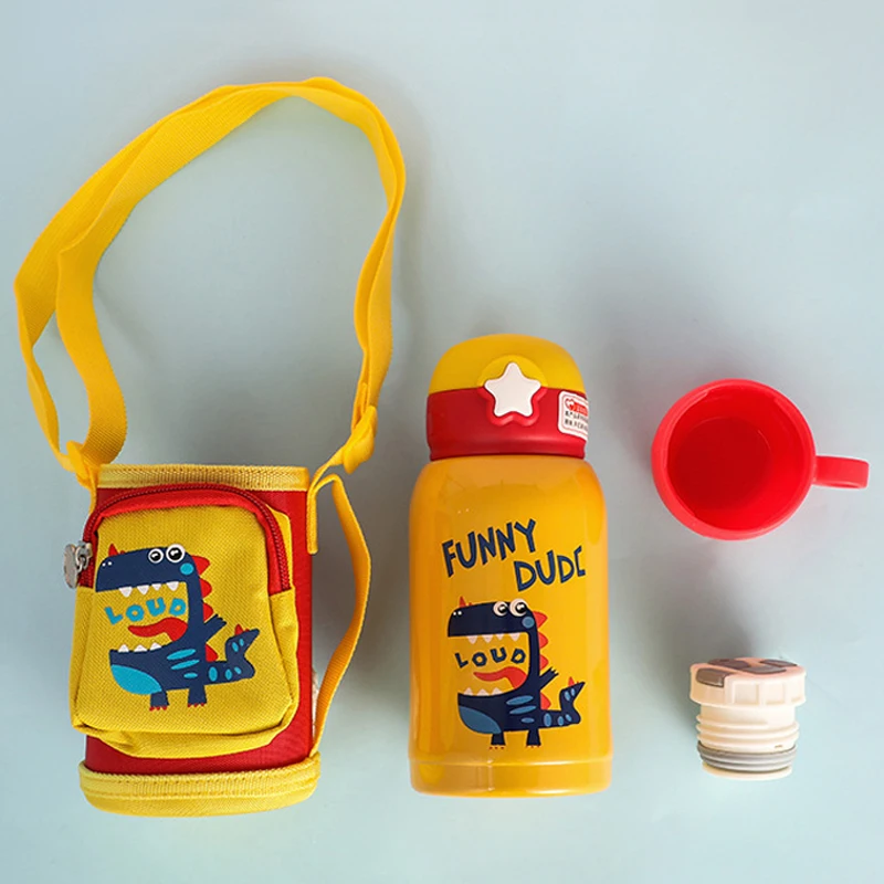 Милая мультяшная свинка, бутылка для воды для детей, 500 мл, нержавеющая сталь, двойная стенка, для девочек и мальчиков, школьная, изолированная, вакуумная колба, термос