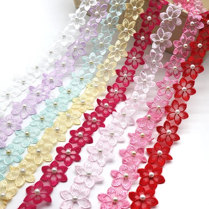 H696 Жемчужный Цветок растворимая кружевная отделка из органзы Вязание Свадебное