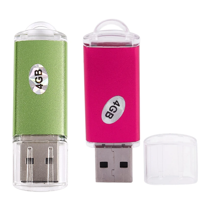 2 шт 4 Гб металлический USB 2,0 флэш U диск, зеленый и розовый красный
