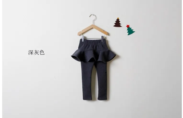 Korean-style Childrenswear Winter Style Girls' Trousers Brushed And Thick Leggings High-waisted Children Mock Two-Piece Culottes