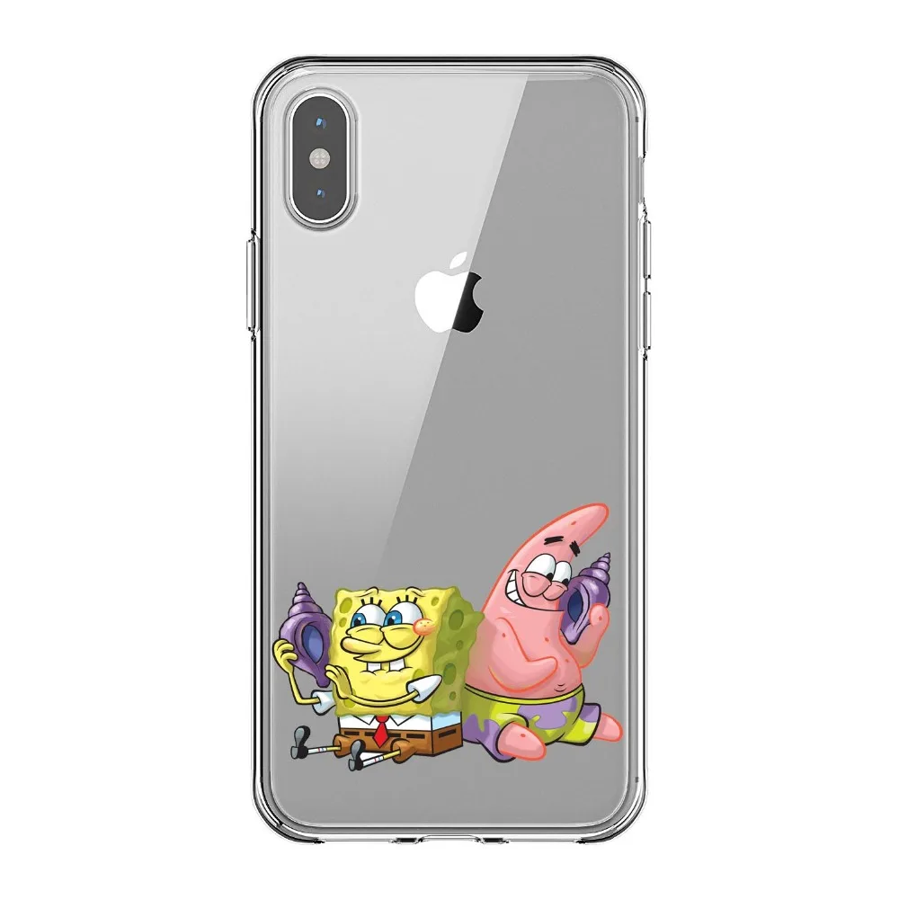 Fashion funny SpongeBob SquarePants and Patrick Soft Silicone TPU Phone Cases Cover For iPhone 5S SE 6 6SPlus 7 8Plus X10 XS MAX