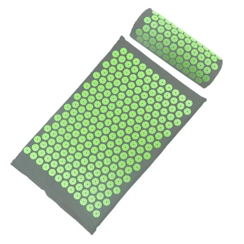 Green Grey Set Vktech Массажер для акупрессуры коврик для расслабления снятия стресса мышечный натяжение тела йога подушка с кисточками снимает стресс и боль коврик - Цвет: Green Grey Set