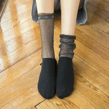 Женские хлопковые носки в сеточку, модные женские длинные носки в стиле ретро, дышащие носки, Удобные однотонные дезодорирующие женские носки