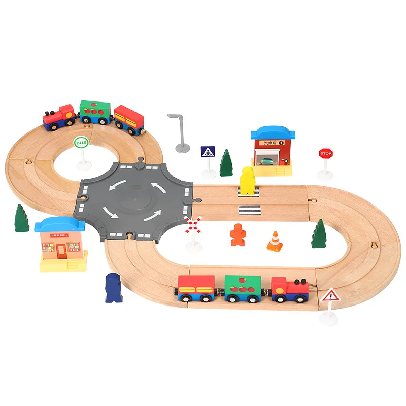 Wooden Railway Train Set Eight Character Wooden Track Train Track Compatible Wooden Train Toy Set Toys 5