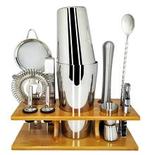 12 шт. набор для барменов из нержавеющей стали с деревянной подставкой и рецептами буклет кухонные аксессуары набор барных принадлежностей для коктейлей