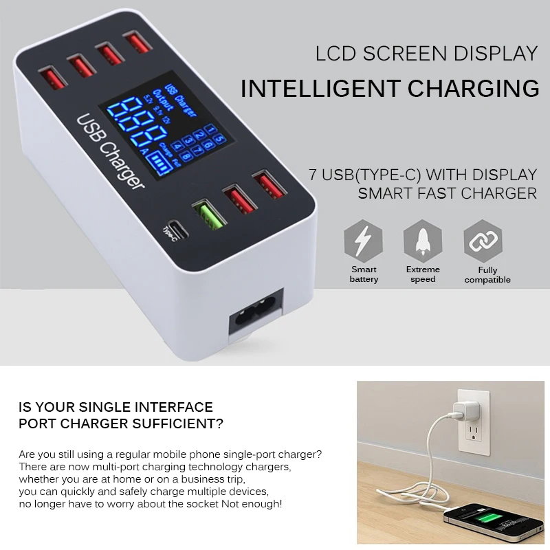 8 Usb порт мульти быстрое USB зарядное устройство для Xiaomi несколько USB телефон зарядная станция для Iphone 11 Pro usb-хаб зарядное устройство светодиодный дисплей