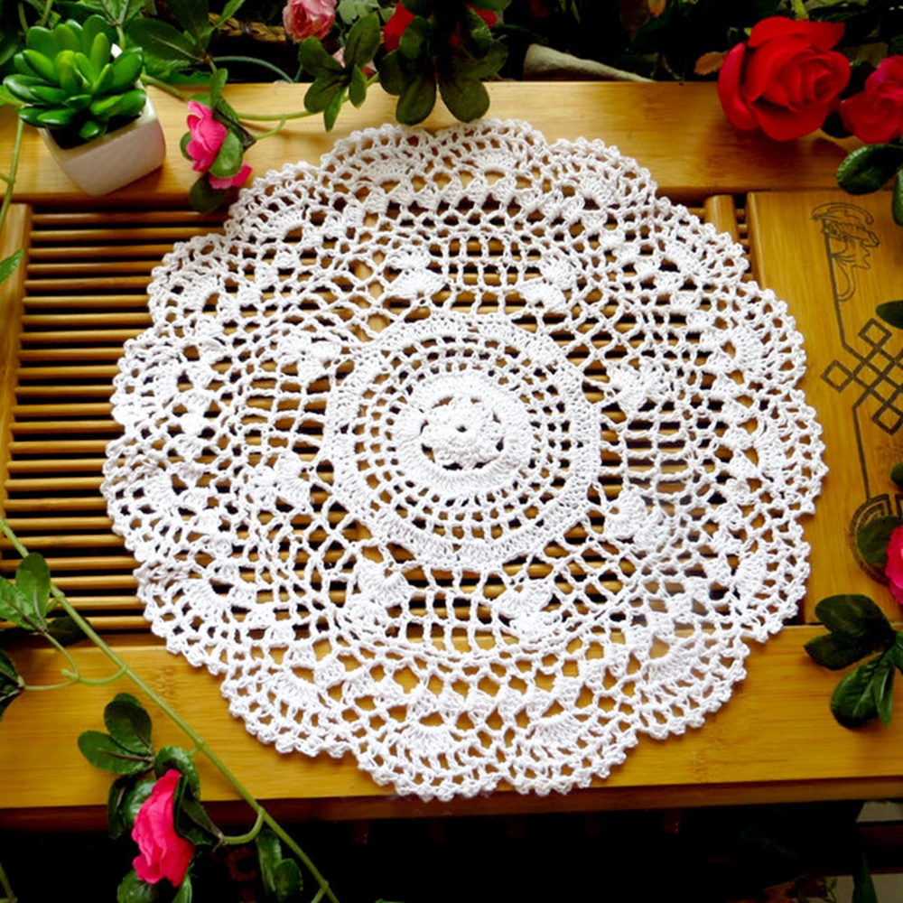 Vintage Round Placemat Doilies Hand Crochet Cotton Table Cloth Drink Mat Coaster Cotton Handicraft Hollow