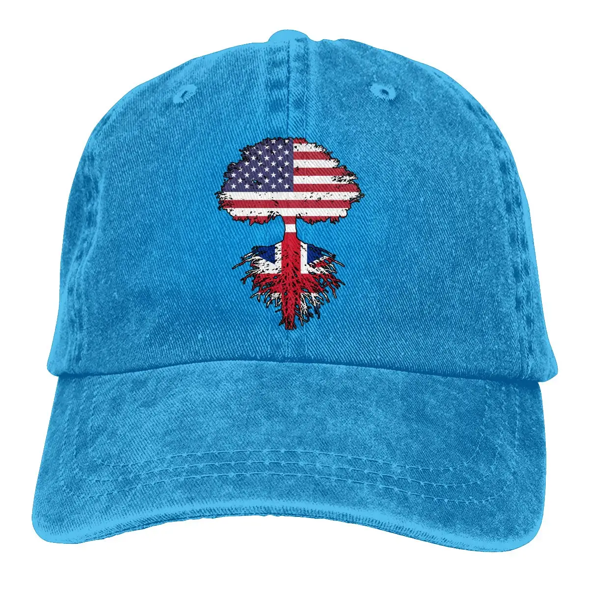 Британский и американский флаг Древо жизни для мужчин и женщин регулируемые бейсболки джинсовая ткань шляпа от солнца