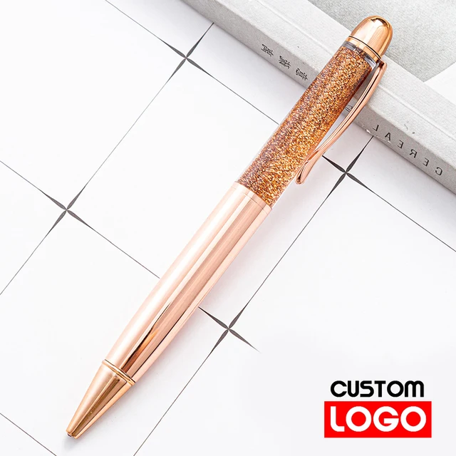 Creative Gold Foil Oil Pen Crystal Wafer Pen High-grade Metal Signature Pen Custom LOGO Lettering Engraved Name Stationery N 2 - Rose gold - B