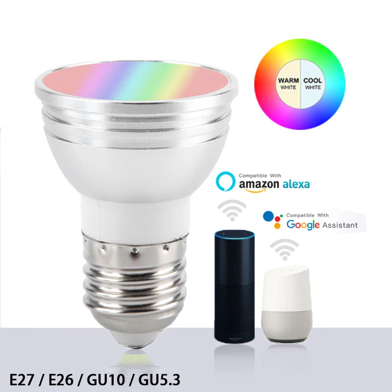 Умный домашний Wifi Светодиодный светильник GU10/E27/GU5.3/B22 Tuya / Smart Life RGBW 6 Вт с