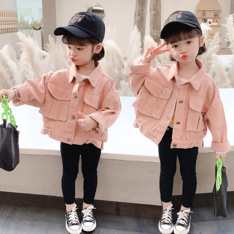 

2021 new Spring Autumn Girls Denim Jacket Baby Kids Fashion Casual Clothes Jackets Children Trench Coats