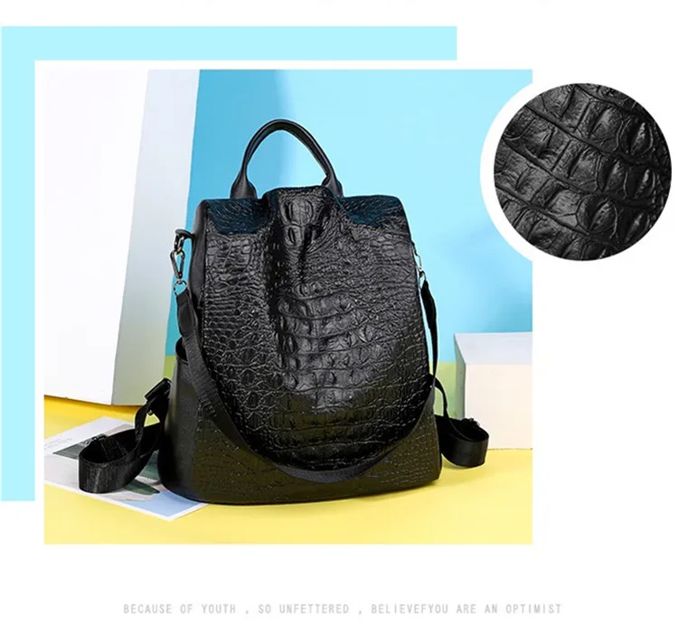 Новая модная женская сумка, Противоугонный женский рюкзак, высокое качество, рюкзаки с изображением крокодила, Женская вместительная сумка на плечо