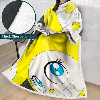 

flower adult children 3 d digital printing cotton cloth with soft nap thickening blanket with sleeves customization