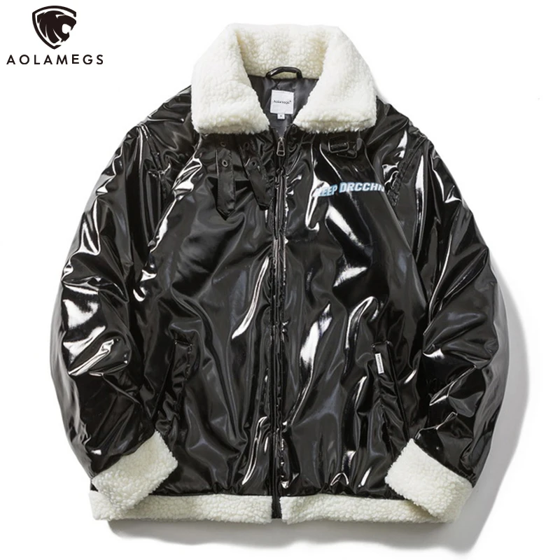 

Aolamegs Lambswool Jacket Men 2020 Winter Thicken Jacket Casual Warm Coats Fashion Parkas Bright Jackets Oversized Streetwear