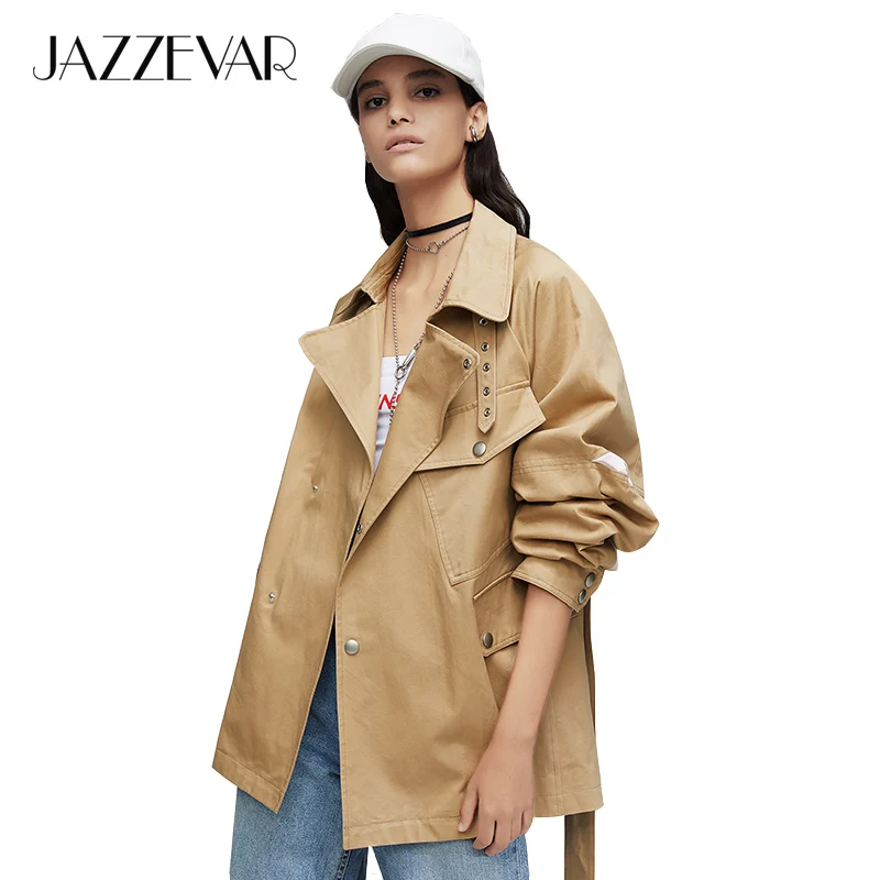 JAZZEVAR 2019 Новое поступление осенний тренч женское зеленое модное хлопковое