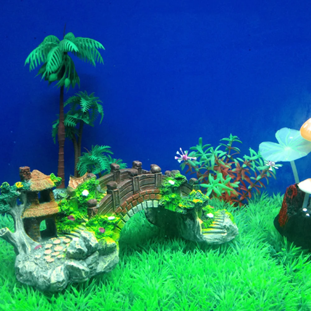 

Resin Fish Tank Decor Aquarium Resin Decor Bridge Pavilion Tree Fish Tank Decor Accessories Bridge Craft Pet Supplies Home Decor
