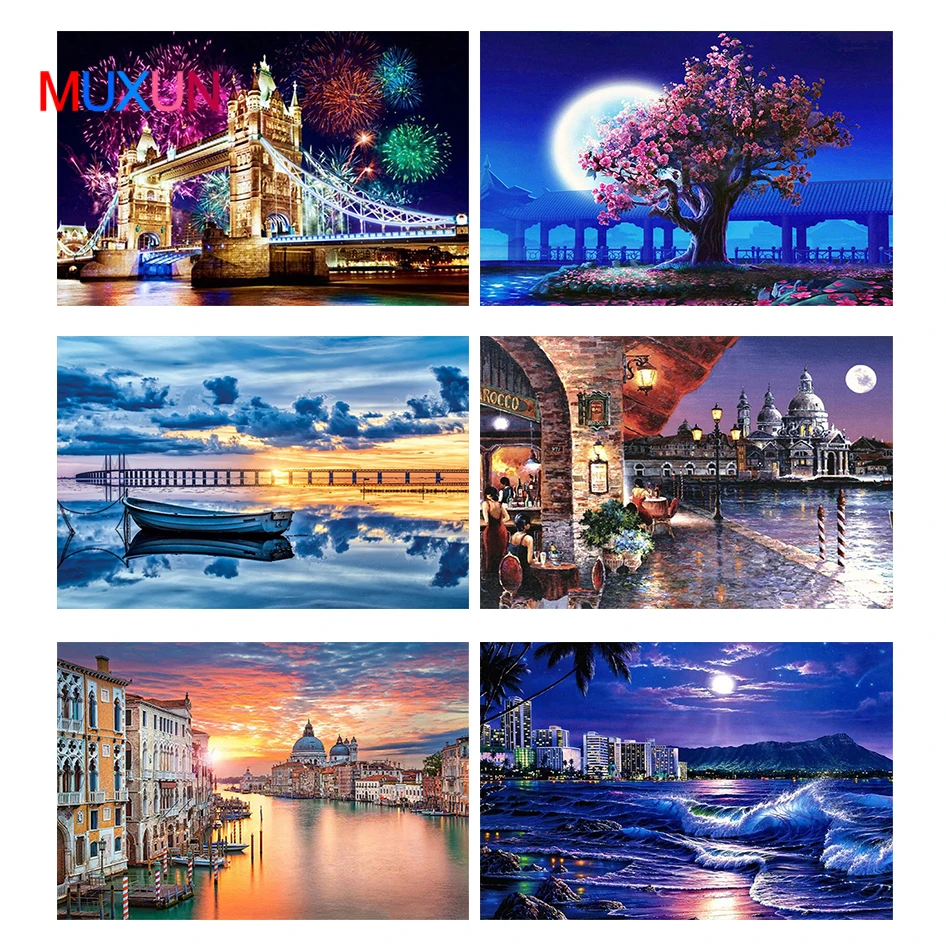 

Diamond Painting Diamond Mosaic Landscape Diamond Embroidery City Night Scenery Home Decor Full Drill Needlework Crafts Rp606