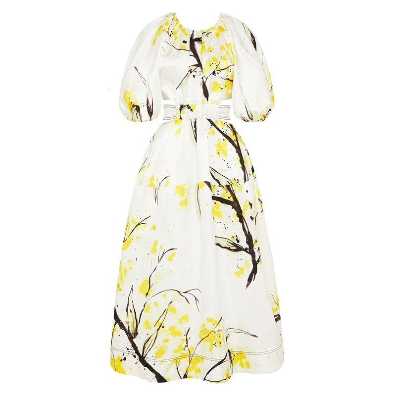 yellow TWOTWINSTYLE, женские платья с рюшами, с круглым вырезом, фонарь, половина рукава, высокая талия, черное платье для женщин, мода, одежда - Цвет: yellow