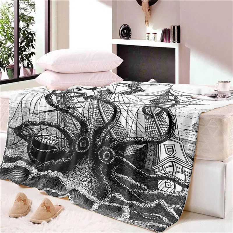 

Octopus pattern double thick blanket Beds Stranger Things Thick Hiking Fashionable Quilt 3D Picnic for Fleece Throw