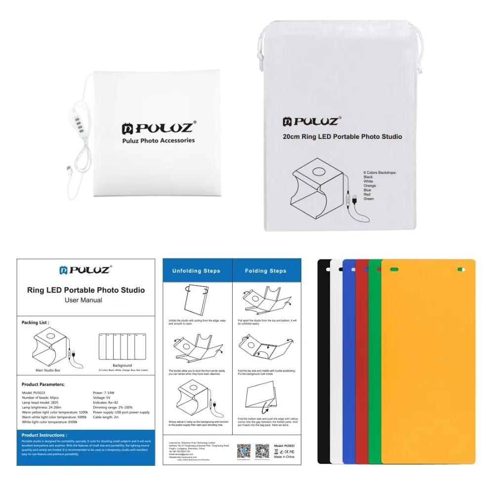 Мини-кольцевой светильник, Складная портативная коробка для фотостудии, софтбокс для фотосъемки, светильник, коробка для студийной съемки, коробка для палатки, комплект с 6 задниками