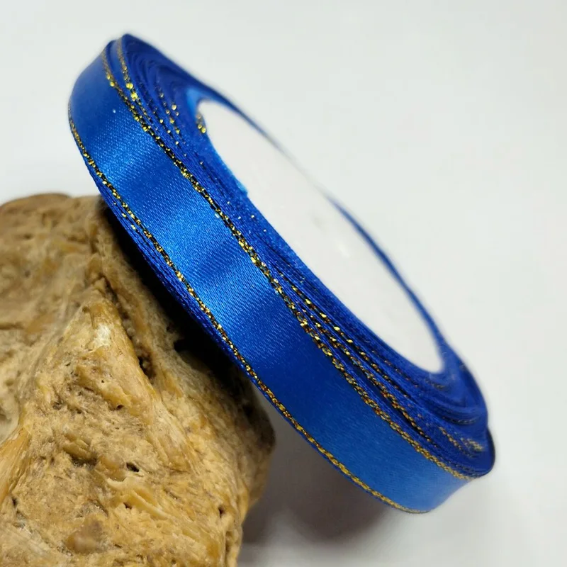 HL 3/" 10 мм 25 ярдов/рулон золотые края атласная лента украшения для свадьбы дня рождения DIY подарочная коробка упаковочная лента - Цвет: deep blue