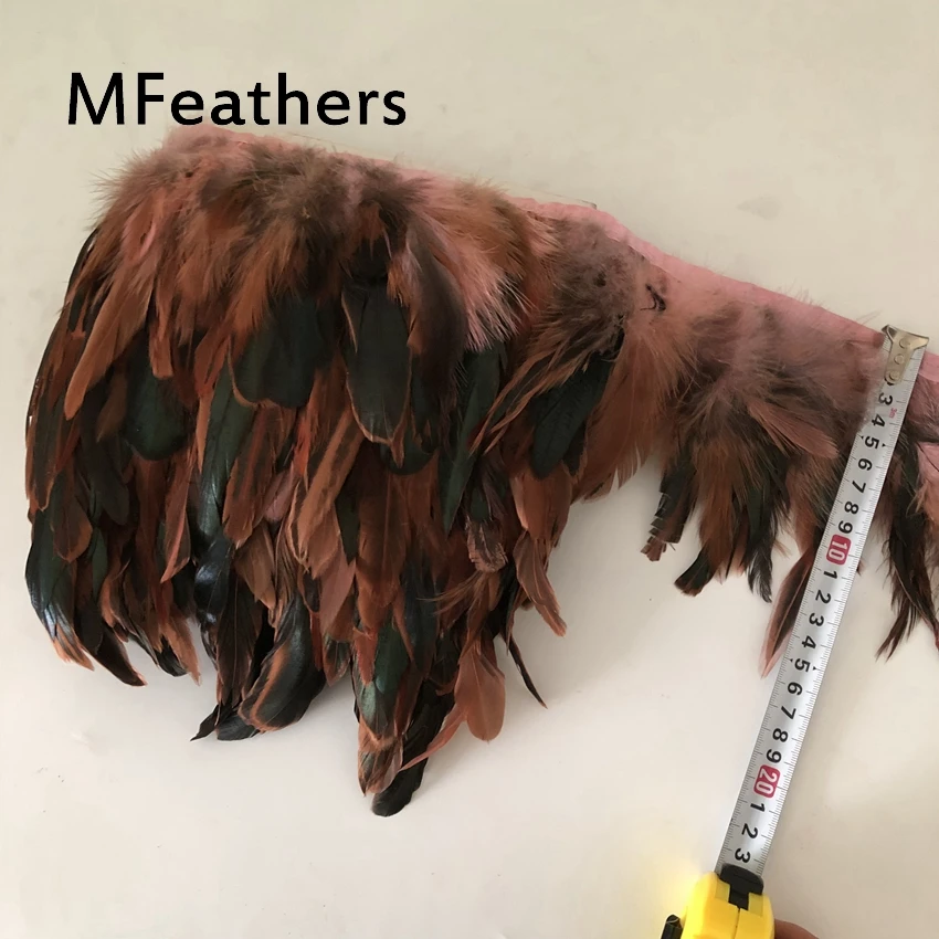 MFeathers цена 5 метров фиолетовое куриное перо полоски 10-15 см 4-6 дюймов Высота петуха Coque перья планки прополка карнавалов - Цвет: pink