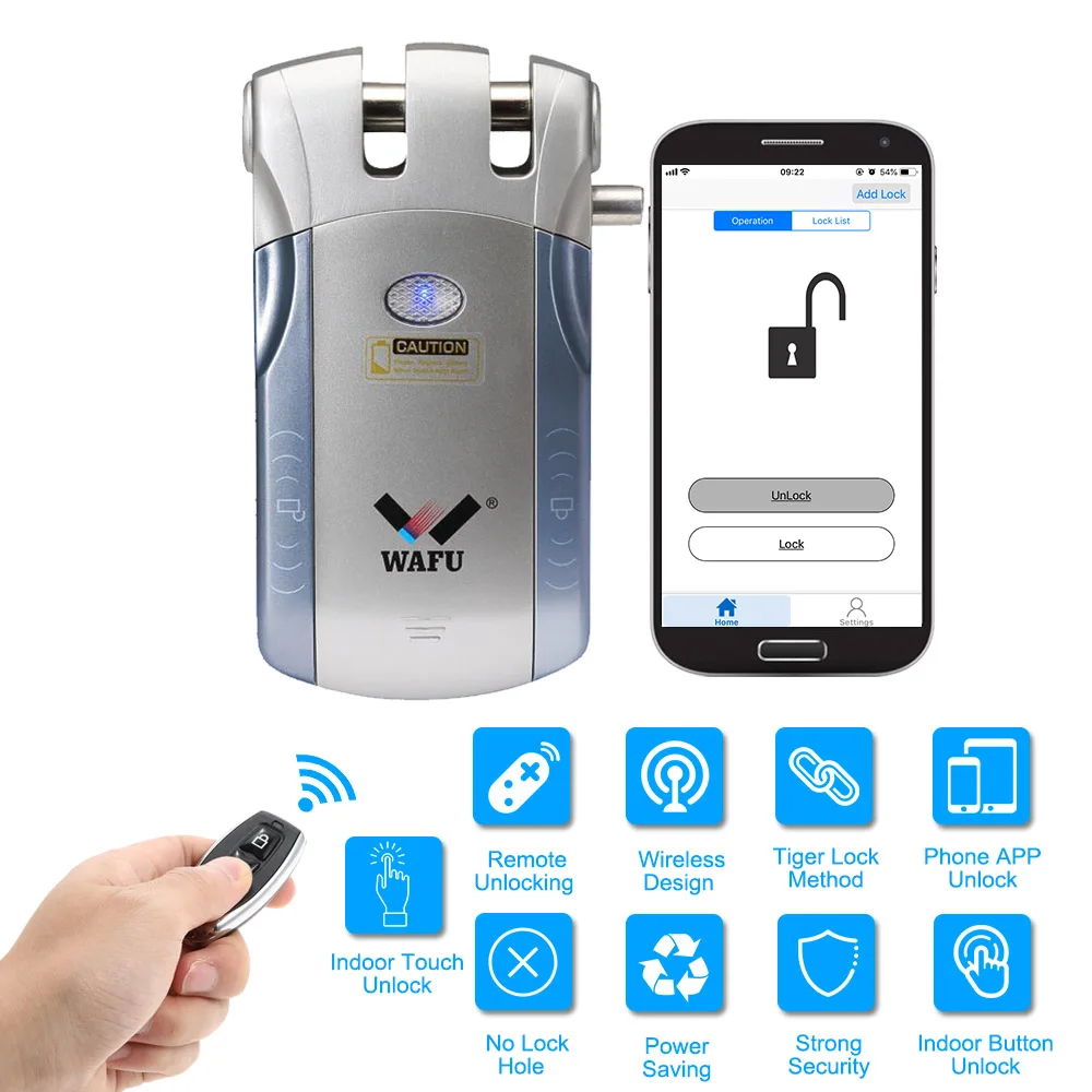 

WF-010U Wireless Security Invisible Keyless Entry Door Intelligent Lock Home Smart Remote Control Lock APP Bluetooth Unlocking